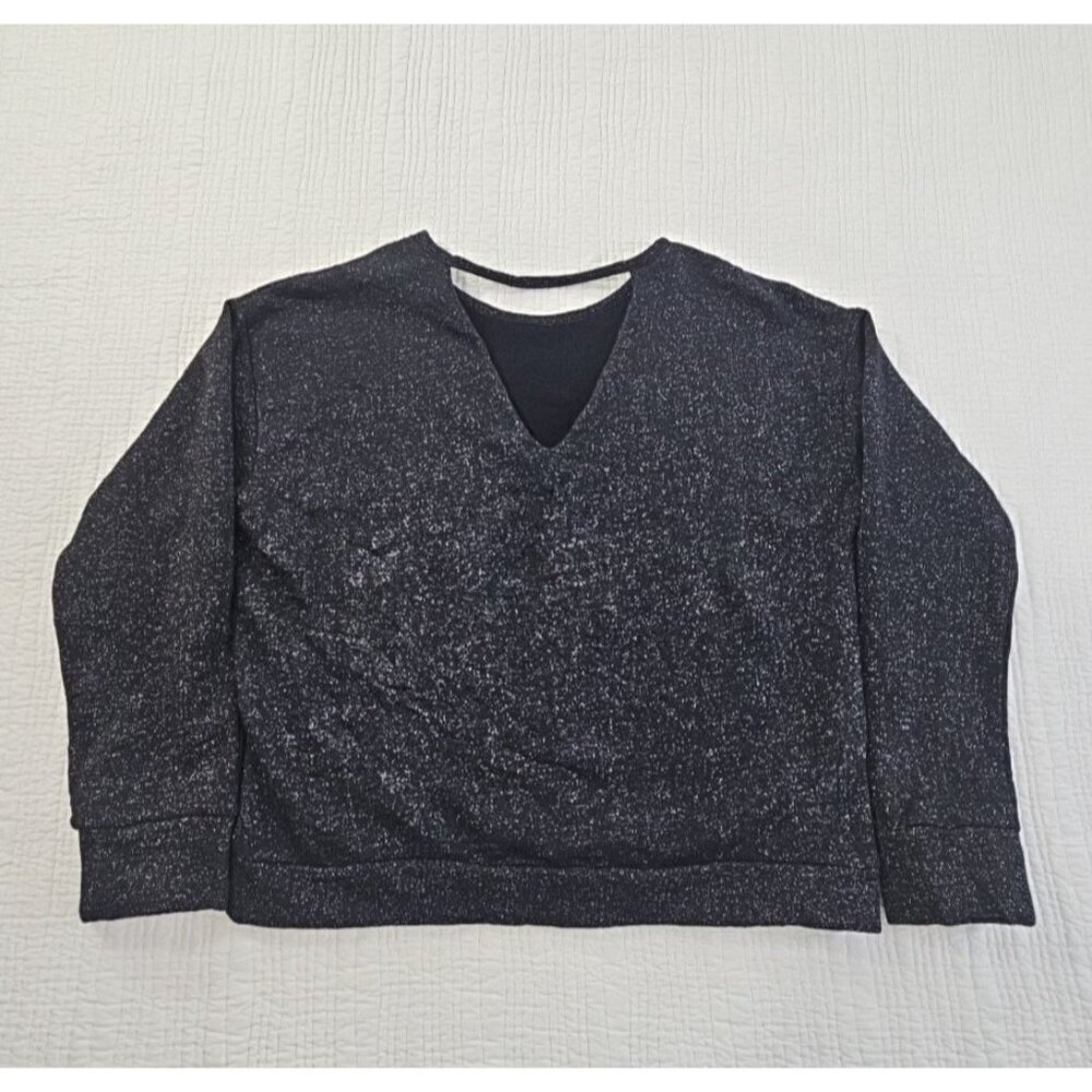 Lord & Taylor‎ Bridged V-Neck Metallic Thread Sweater Women's L Black Silver EUC